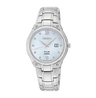 Seiko&reg; Women's Silvertone Diamond Dial Solar Watch