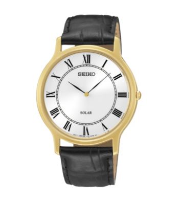 UPC 029665176974 product image for Seiko® Men's Goldtone & Black Leather Solar Watch | upcitemdb.com