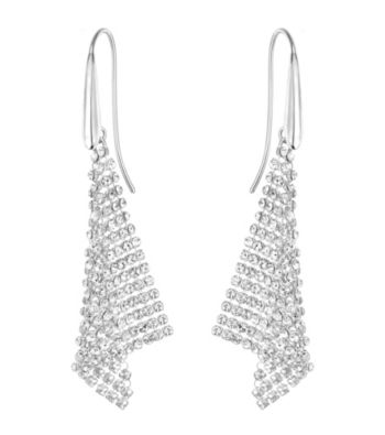 Swarovski&reg; Silvertone Fit Triangle Crystal Mesh Earrings