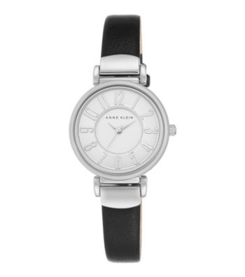 UPC 086702566648 product image for Anne Klein® Silvertone and Black Leather Strap Watch | upcitemdb.com