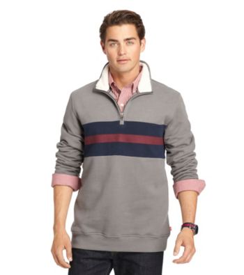 UPC 015844184618 product image for Izod® Men's Striped Chest Suede Fleece 1/4 Zip Pullover | upcitemdb.com