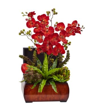 Nearly Natural&reg; Autumn Orchid and Succulent Arrangement 