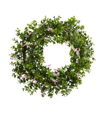 Nearly Natural&reg; Mii Ivy and Floral Double Ring Wreath 