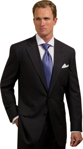 Hand-tailored in elegant English wool. Horn buttons. Center vent. Double-reverse pleat trousers. Dry clean. Made in the USA.