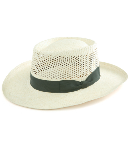 Straw hat with green leather band.  Imported.