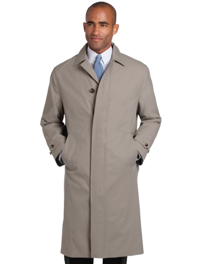 Classic trench coat styling in a cotton blend. 44" center back length. Fully lined. Dry clean. Imported.
