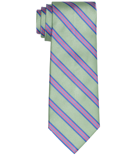 Pure silk woven in England. 3 1/2" width. Dry clean. Made in the USA.