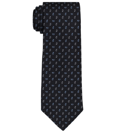 Pure silk woven in England. 3 1/2" width. Dry clean. Made in the USA.