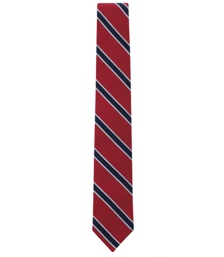Pure silk. 2 1/4" width. Grosgrain trim at neck. Dry clean. Made in the USA.