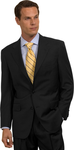 Hand-tailored in elegant English wool. Horn buttons. Side vents. Double-reverse pleat trousers. Dry clean. Made in the USA.