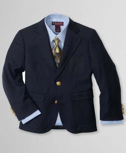 Loro Piana super 110s wool. Chest patch pocket. Brass buttons. Back center vent. Darted and slightly shaped through chest. Dry clean. Imported.