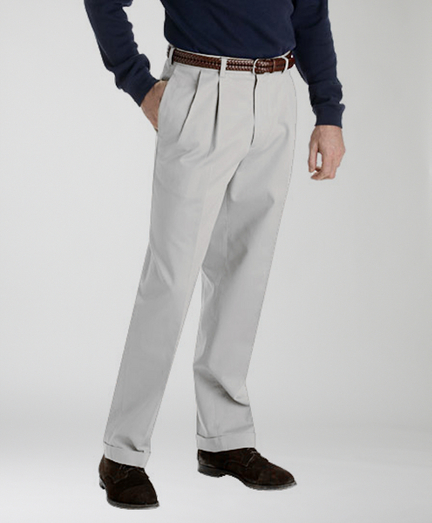 Country Club Pleat-Front Refined Twill Dress Trousers with Unfinished Bottom