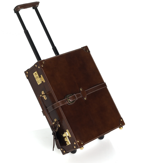 Genuine Spazzolato leather is polished to a high shine. Hard cases are fully lined. Interior pockets. Padded computer pocket. 17 1/2" x 5 1/2" x 13".  Brass hardware. Made in Italy.