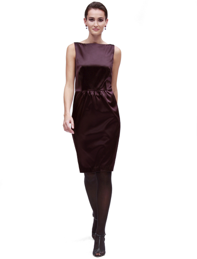 Silk/cotton satin. Fully lined in Bemberg. Back zip. 39" center back length. Dry clean. Imported.