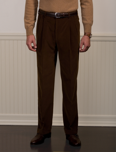 Fine wale corduroy in cotton with a touch of Lycra� for stretch. Alterable waistband. Unfinished hem. Dry clean. Made in Canada.
