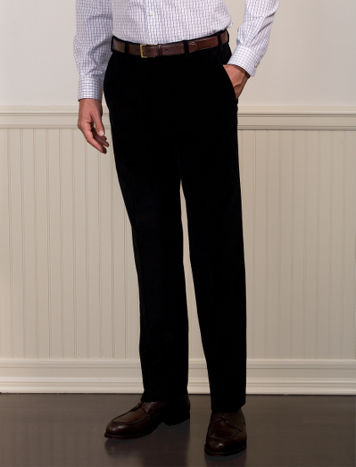Fine wale corduroy in cotton with a touch of Lycra� for stretch. Alterable waistband. Unfinished hem. Dry clean. Made in Canada.