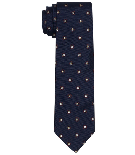 Pure silk woven in Italy. 2 7/8" width. Dry clean. Made in the USA.