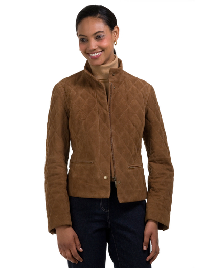 100% Silky goat suede. Brass snap closure. Hidden zipper. Fully lined in Bemberg. Front slit pockets. Professional clean. Imported.