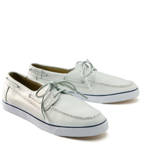 Classic boat shoe design. With leather upper and leather lining. Rubber sole. Made in the USA.