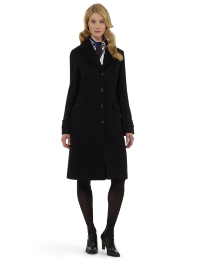 Cashmere. Horn button-front closure. Fully lined in Bemberg. Front patch pockets. Top stitch on princess seams, pockets, cuffs and back belt inset. 40" center back length. Dry clean. Fabric woven in USA by Loro Piana�. Imported.