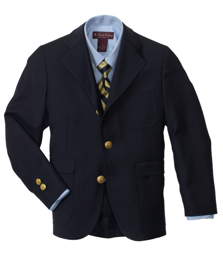 Loro Piana super 110s wool. Chest patch pocket. Brass buttons. Back center vent. Darted and slightly shaped through chest. Dry clean. Imported.