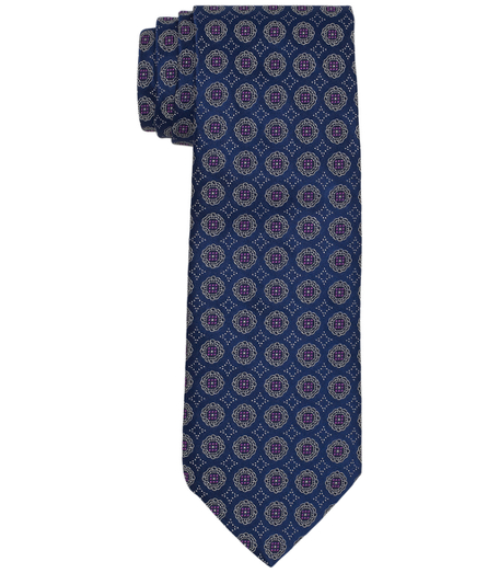 Pure silk woven in Italy. 3 1/2" width. Dry clean. Made in the USA.