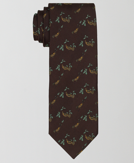 Part of the Brooks Brothers-Audubon Society Collaboration Collection design inspired from Audubon's "Birds of America" Collection.  Pure silk woven in England. 3 1/2" width. Dry clean. Made in the USA.