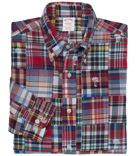 Authentic Indian madras with embroidered palm tree motif. The original Polo� button-down collar. Front center placket. Superdurable logo buttons. Signature shirring at barrel cuffs. Left chest pocket. Machine wash. Imported. Also available in Slim fit.