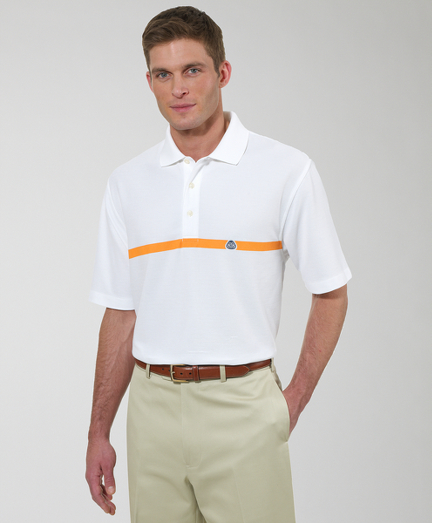 Cotton and polyester blend with high performance moisture wicking properties. Luxurious pique stitch for added softness. Active inspired printed placed stripe and sport tipping details gives this polo an edge. Country Club embroidered logo. Original fit. Machine wash. Imported.