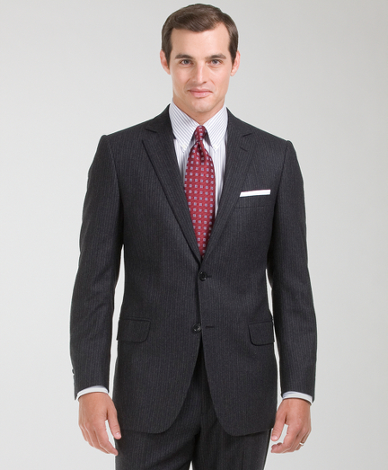 Inspired by our archives, the 1818 Fitzgerald suit is distinguished by narrow lapels, higher armholes and trimmer fitting plain-front trousers. It is truly a statement of elegance and refinement. Tailored from pure wool woven in Italy. 2-button. Center vent. Plain-front trousers. Dry clean only. Made in Italy.