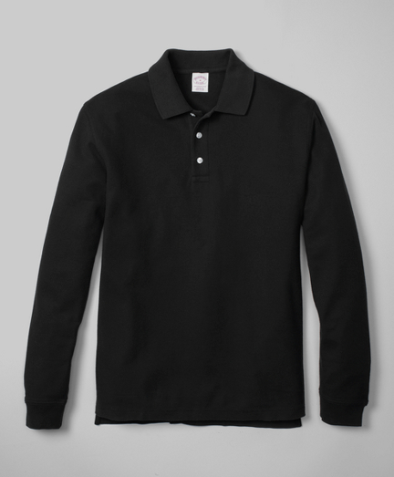Our classic long sleeve polo shirt knitted in extrafine pique stitch for superior softness. A performance finish enhances shape retention and resistance to shrinking, fading and pilling. Brooks Brothers logo buttons. Machine wash. Imported.