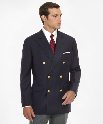 An elegant look in pure lightweight Loro Piana� wool. Classically detailed with double besom pockets and side vents. Darted and slightly fitted through the chest. Full signature navy lining with green trim. Dry clean. Imported.