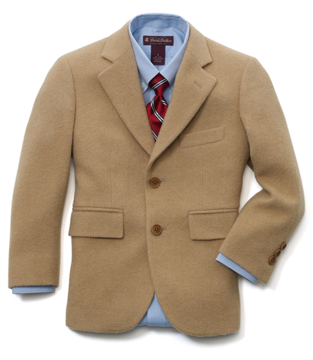 100% camel hair. 2-button. Center vent. Dry clean. Imported.