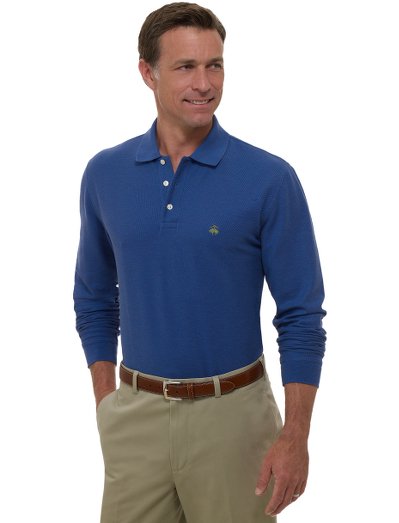 Our classic long sleeve polo shirt knitted i     n extrafine pique stitch for superior softness. A performance finish enhances shape retention and resistance to shrinking, fading and pilling. Brooks Brothers logo buttons. Machine wash. Imported.