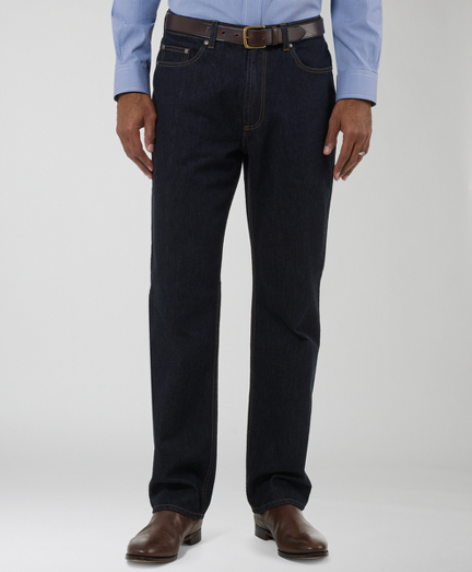 Made from pure Supima� cotton. Classic five-pocket denim styling. Traditional fit. Vintage Brooks Brothers leather patch. Machine wash. Made in the USA.