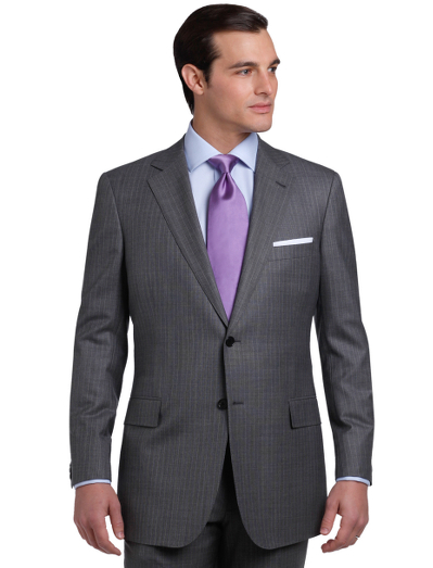 Hand-tailored in elegant wool woven in Italy. In our Regent fit with slimmer lines, a narrower lapel with pickstitch detail and trimmer trousers. 2-button jacket with side vent. Plain-front trousers. Dry clean. Made in Italy.