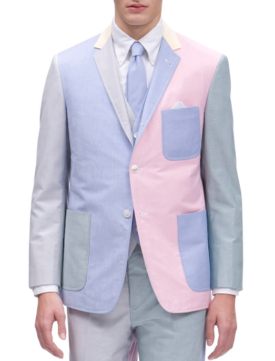 Pure cotton oxford.   Full canvas construction.  3-button, center vent. Locker loop at back neck.  Mother-of-pearl buttons. Half-lined with signature stripe lining in 100% Bemberg. Made in Italy.  Dry clean.