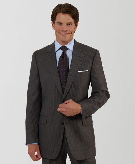 The Brooks Brothers original, tailored from elegant wool woven in Italy, favored for its relaxed fit, natural shoulders and easy fitting trousers. Fully lined. 2-button, side vent. Plain-front trousers. Dry clean only. Made in Italy.