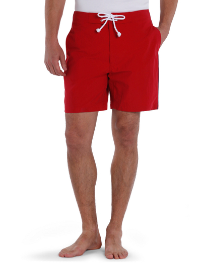 Nylon performance swim fabric. Traditional board short closure. Rubber Country Club patch. Machine wash. Imported.