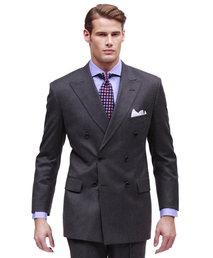 The Brooks Brothers original, tailored from elegant Saxxon wool woven in the USA, favored for its relaxed fit, natural shoulders and easy fitting trousers. Double-breasted, center vent. Reverse pleat trousers. Dry clean only. Made in the USA.