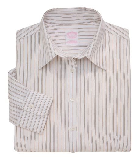 Tailored fit, our slimmest fit. Cotton, specially treated to remain virtually wrinkle-free, with a touch of  DOW XLA for stretch. Slightly longer shirttail. Traditional placket. Pucker-free seams. Front and back darts. Forward point collar. Shirred barrel cuffs. Machine wash. Imported. Also available in Misses.