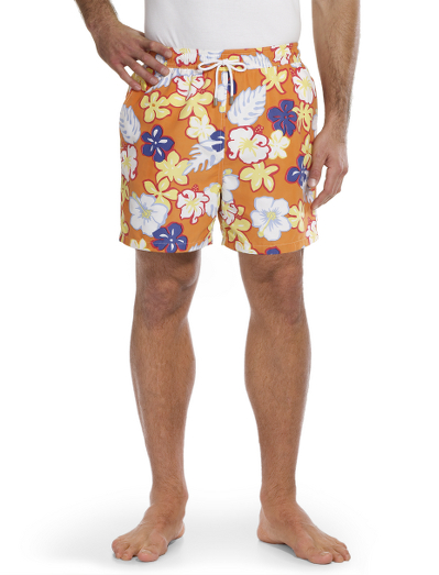 Vibrant printed nylon fabric shell woven in France.  Mesh lining. Hidden key pocket at inside of swimsuit. Velcro back pocket for secure storage. 4 3/4" inseam. Machine wash. Imported.