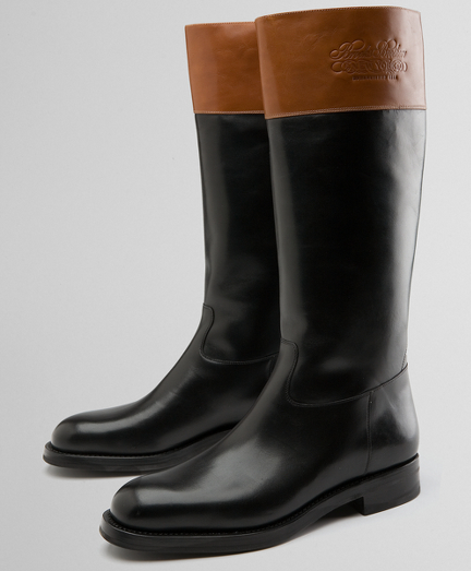 Calfskin leather upper. Rubber sole. Leather lined. Brooks Brothers logo embossed on collar. Made in Italy.