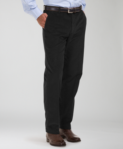 Luxurious 8-wale corduroy. Herringbone pocketing. Adjustable waistband. Plain front, uncuffed finished hem. Machine wash. Imported.