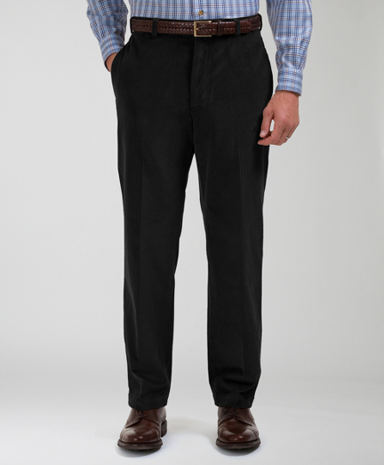 Luxurious 8-wale corduroy. Herringbone pocketing. Adjustable waistband. Plain front, uncuffed finished hem. Machine wash. Imported.