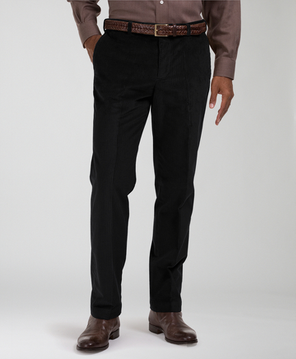 Luxurious 8-wale corduroy. Herringbone pocketing. Adjustable waistband. Plain front, uncuffed finished hem. Machine wash. Imported.