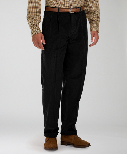 Luxurious 8-wale corduroy. Herringbone pocketing. Adjustable waistband. Pleat front, relaxed through hip and thigh with a relaxed leg opening. Cuffed hem. Machine wash. Imported.