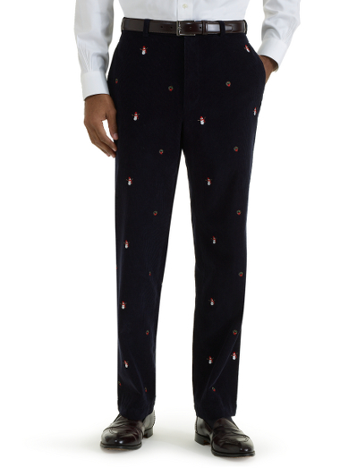 Luxurious 8-wale corduroy. Herringbone pocketing. Adjustable waistband. Hudson fit. Plain front, uncuffed finished hem. Machine wash. Imported.