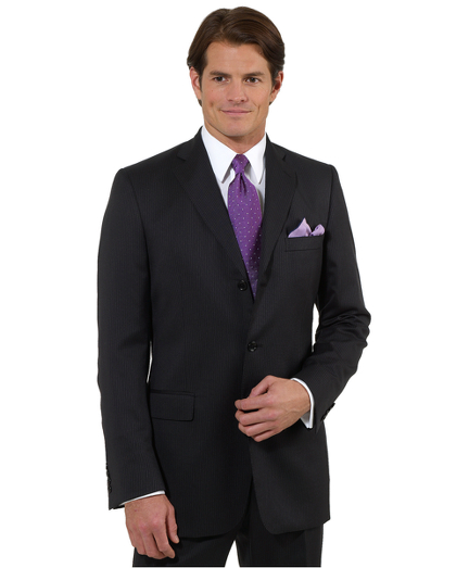 A contemporary take on the classic Brooks Brothers suit, tailored from elegant wool woven in Italy. Updated with slimmer lines, a narrower lapel with pickstitch detail and trimmer trousers. Fully lined. Three-button, side vent with pickstitch detail. Plain-front trousers. Dry clean only. Made in Italy.