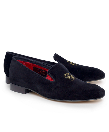 Men's Velvet Brooks Brothers Logo Slippers Brooks Brothers